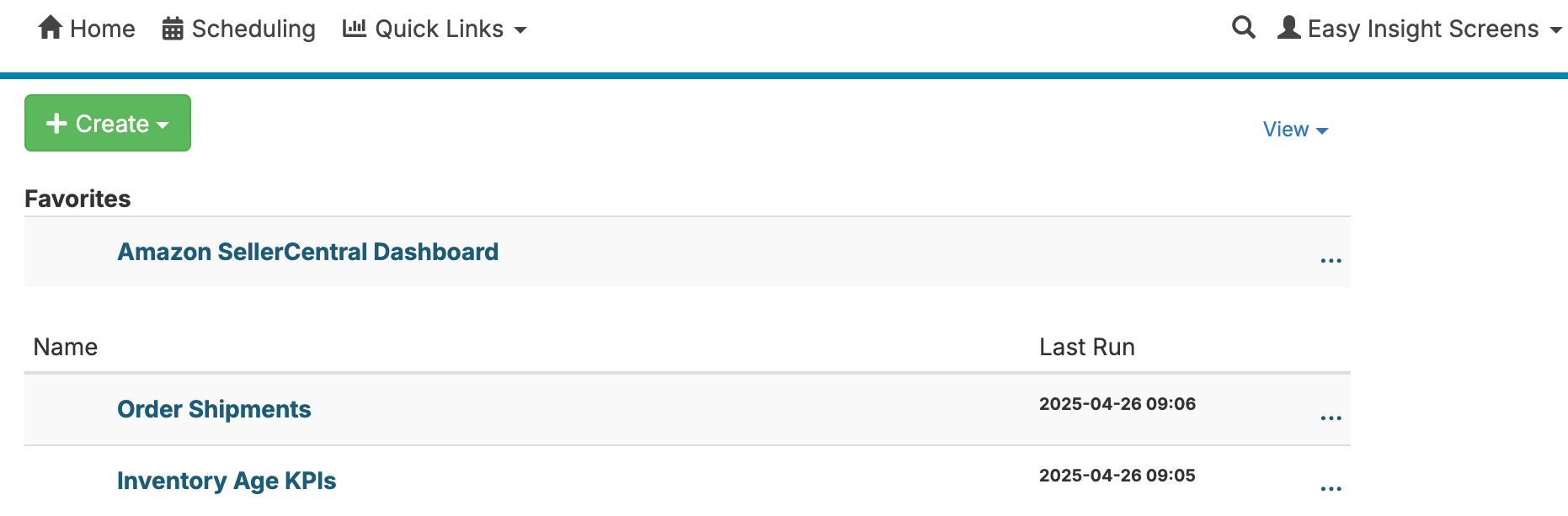 Recently Used Reports
